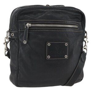 Authentic GUCCI Shoulder Bag Leather Black Silver 201451